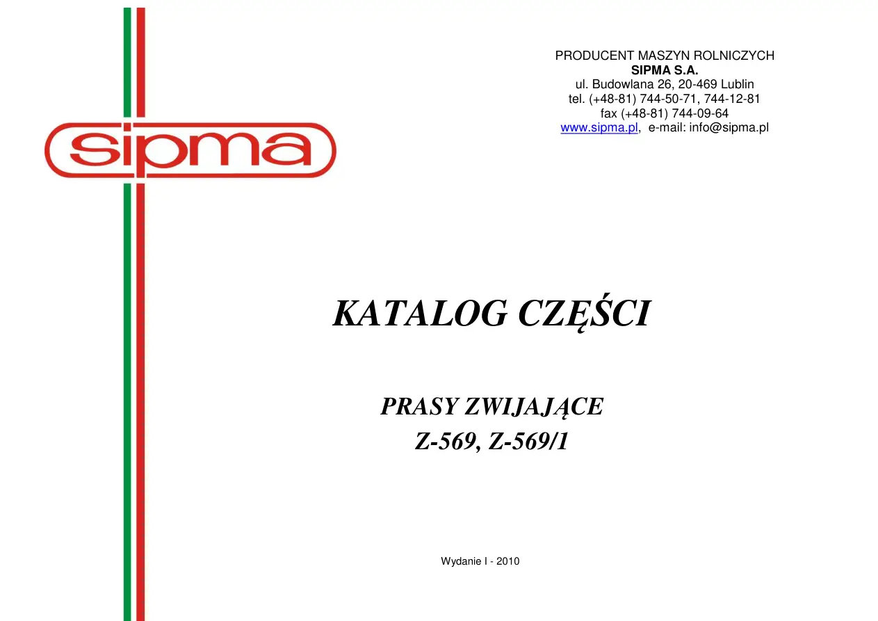 Sipma Z569 2010 Parts Manual