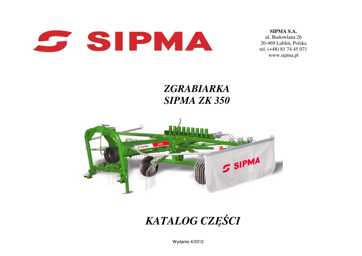 Sipma Zk350 2012 Parts Manual