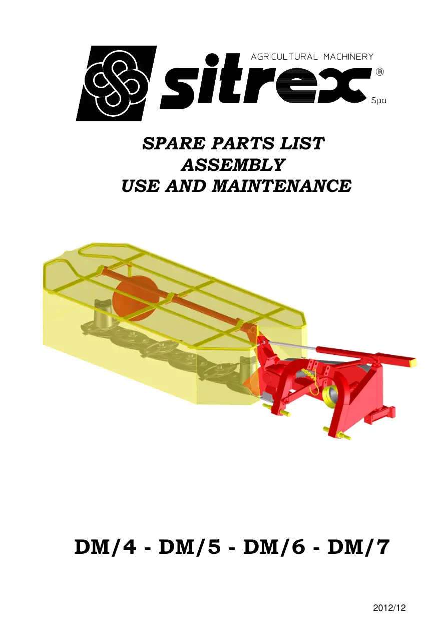 Sitrex Dm4 5 6 7 Disc Mower & Parts Manual