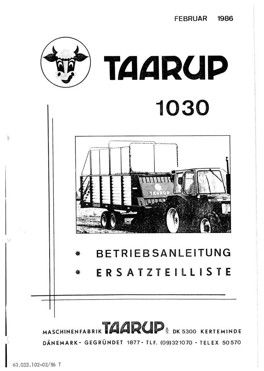 Taarup 1030 1986 Parts Manual
