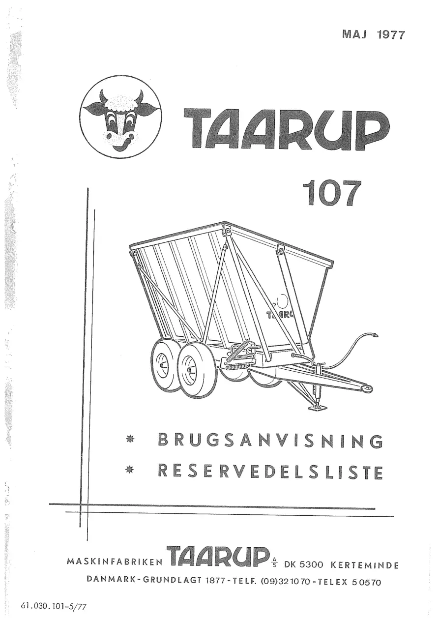 Taarup 107 1977 Parts Manual