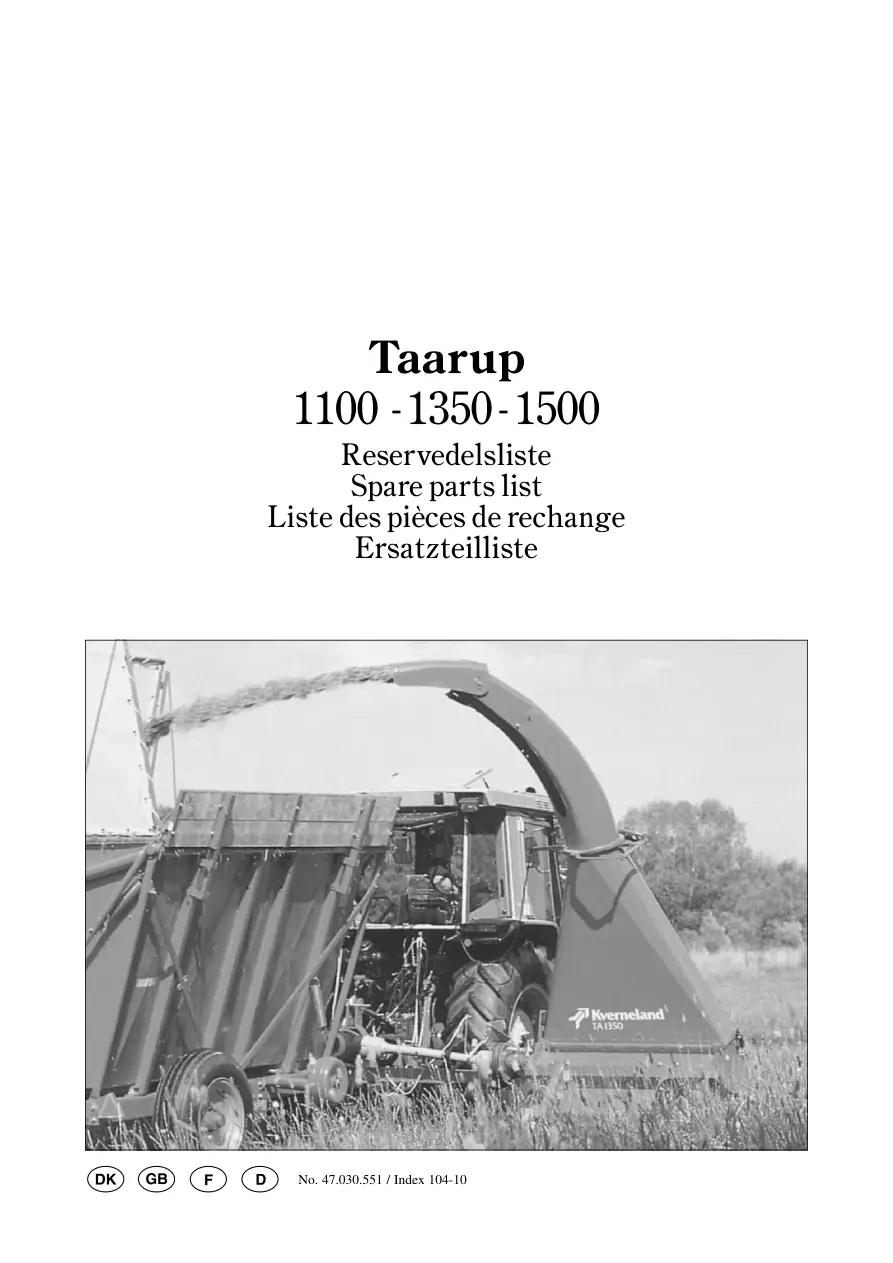 Taarup 1100 1350 1500 Parts Manual