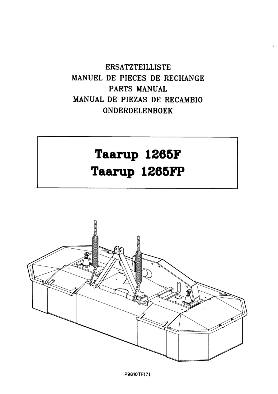Taarup 1265F 1265Fp Mower Parts Manual