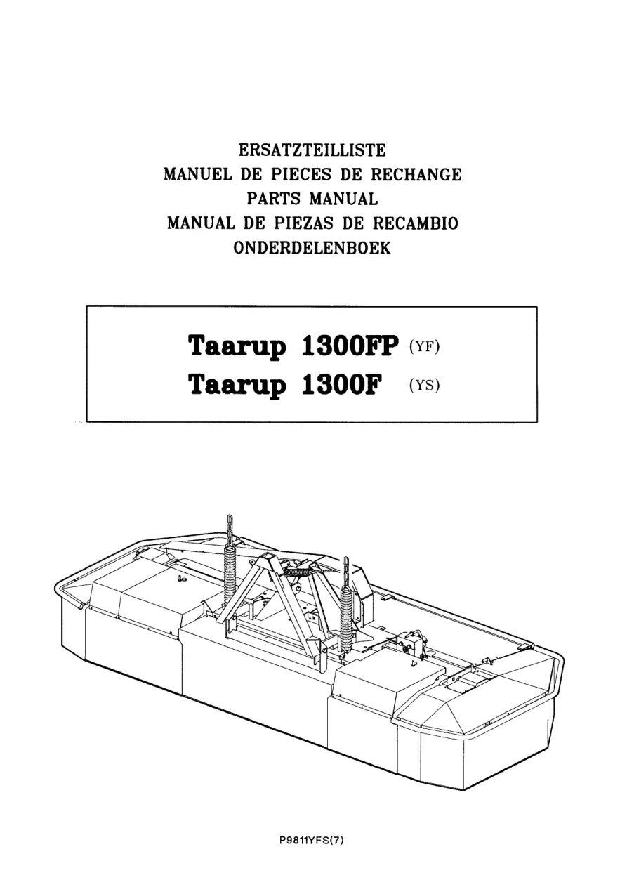 Taarup 1300F 1300Fp Mower Parts Manual