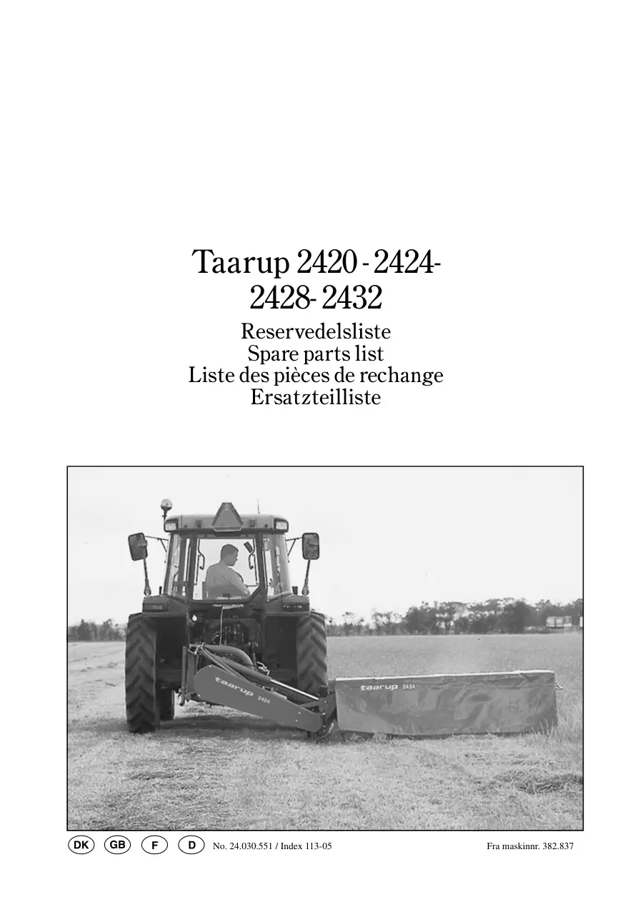 Taarup 2420 2424 2428 2432 Mower Parts Manual