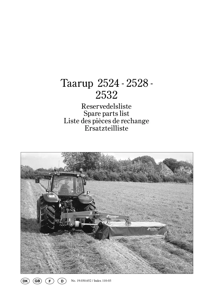 Taarup 2524 2528 2532 Mower Parts Manual