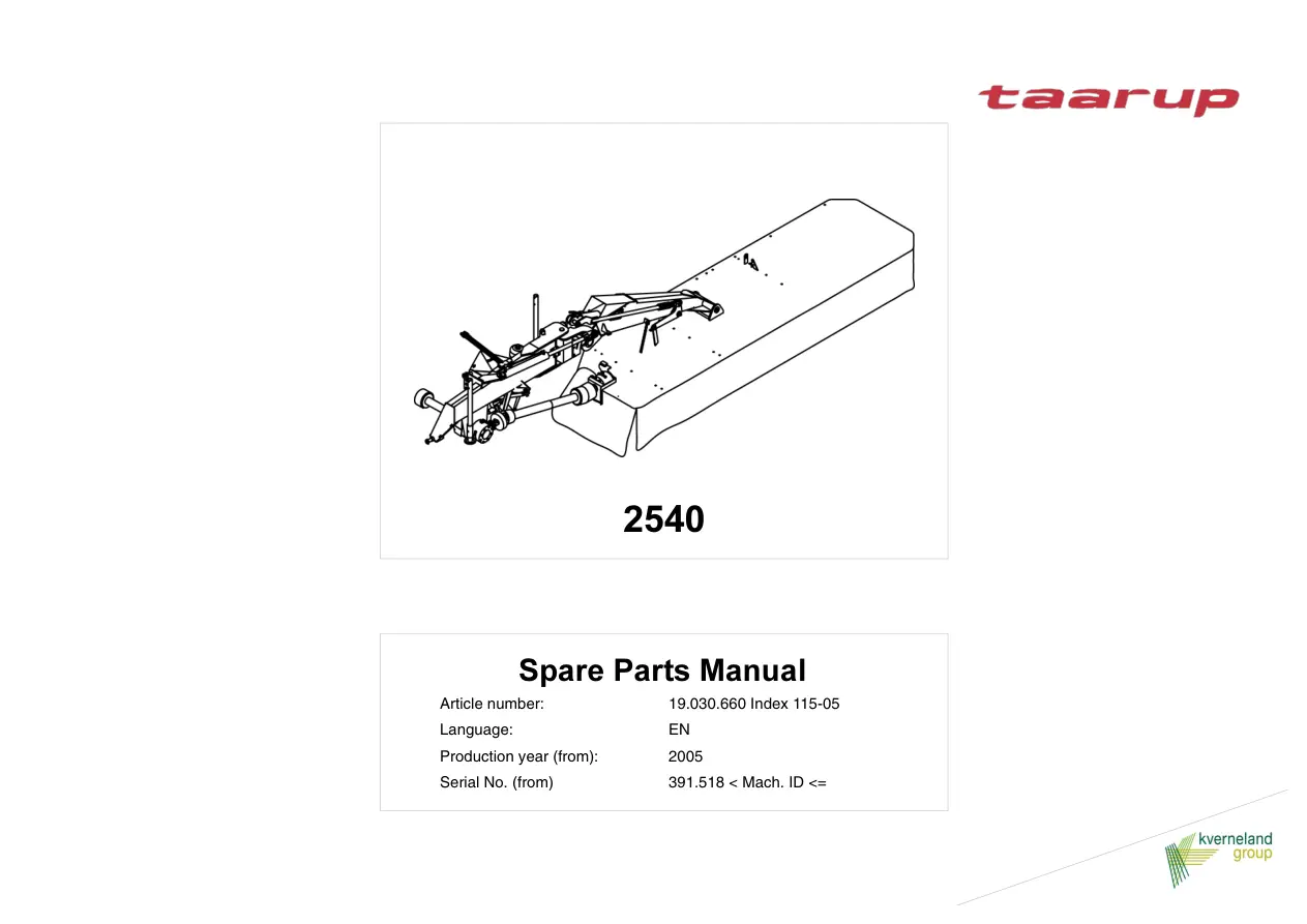 Taarup 2540 2005 Parts Manual