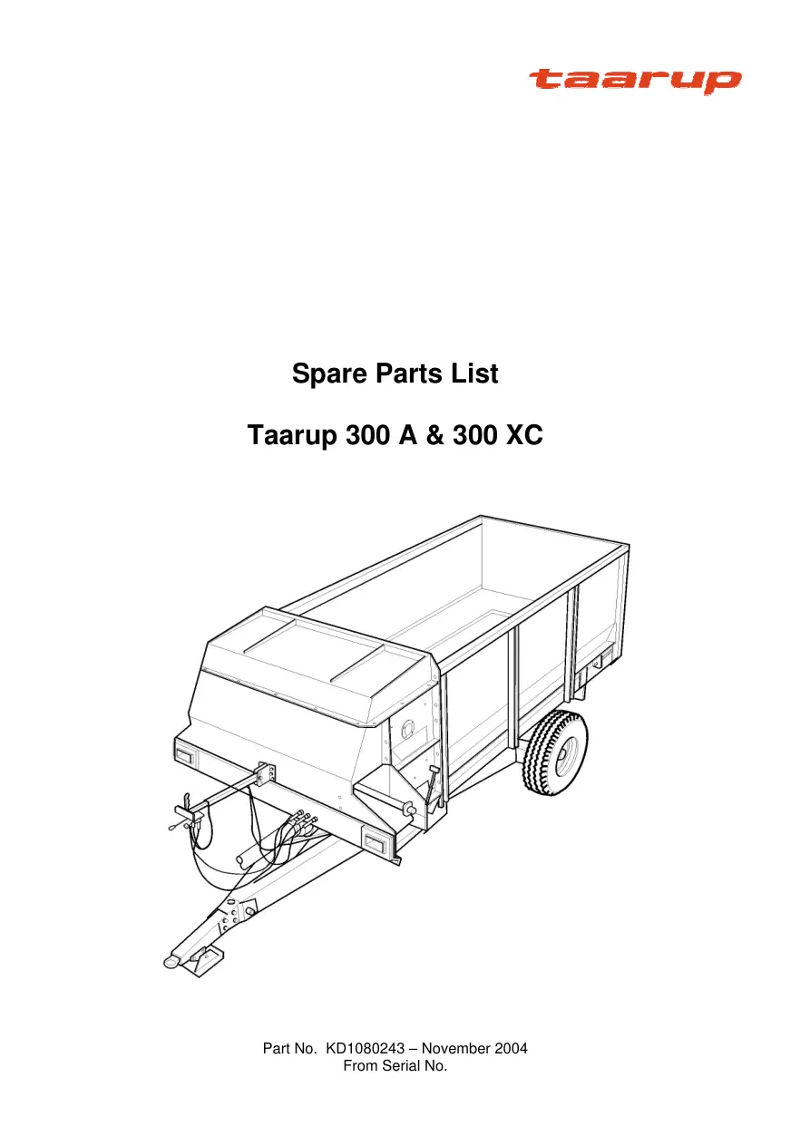 Taarup 300 300Xc 2004 Parts Manual