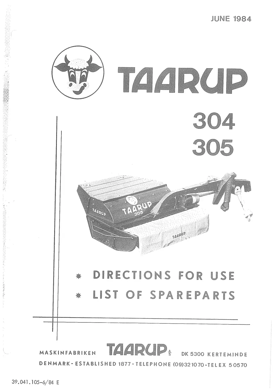 Taarup 304 305 1984 Parts Manual