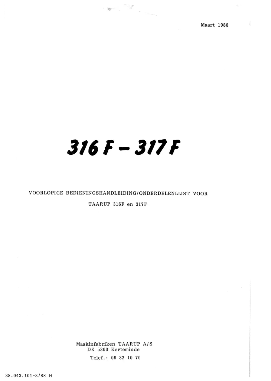 Taarup 316F 317F 1988 Parts Manual