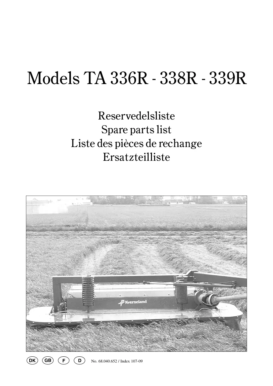 Taarup 336R 338R 339R Mower Parts Manual