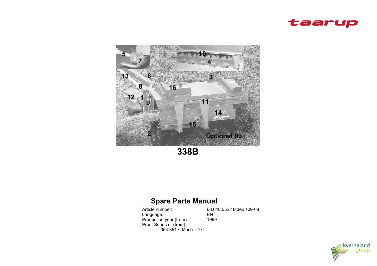 Taarup 338B 1999 Parts Manual