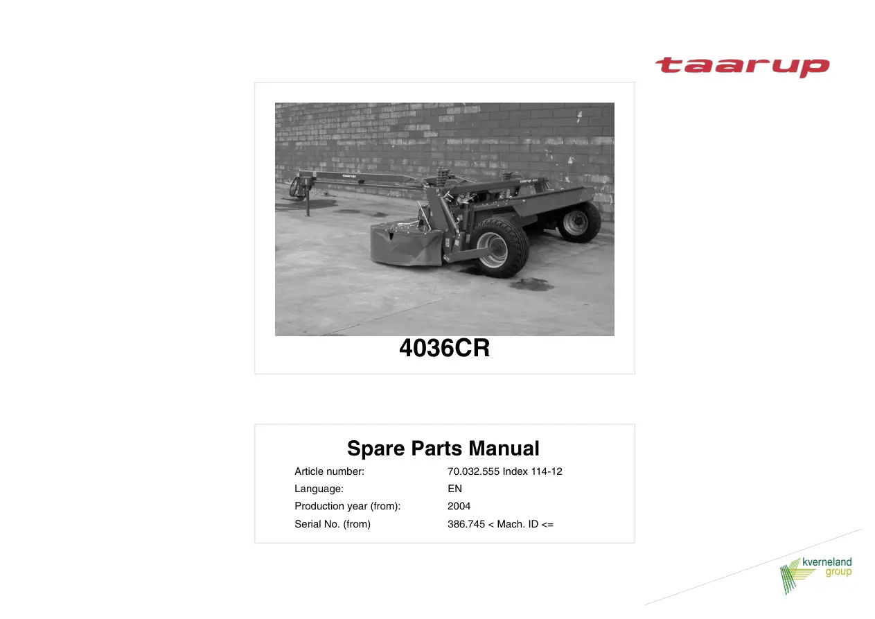 Taarup 4036Cr 2004 Parts Manual