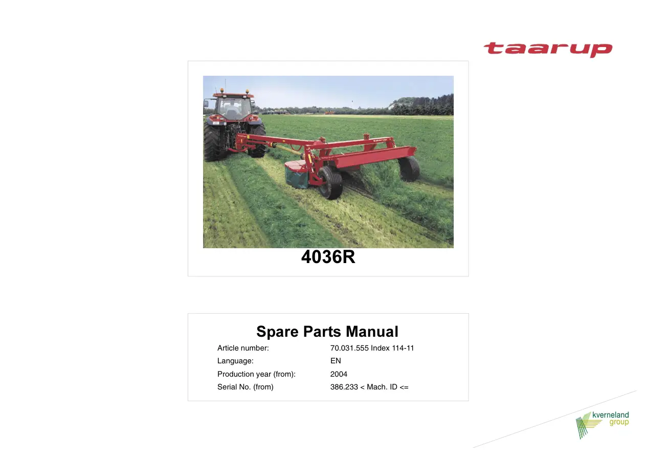 Taarup 4036R 2004 Parts Manual