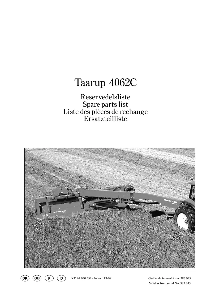 Taarup 4062C Mower Parts Manual