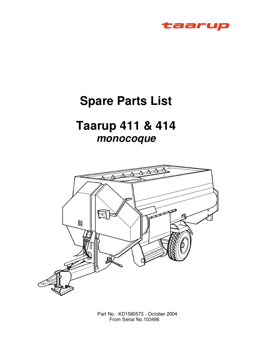 Taarup 411 414 2004 Parts Manual
