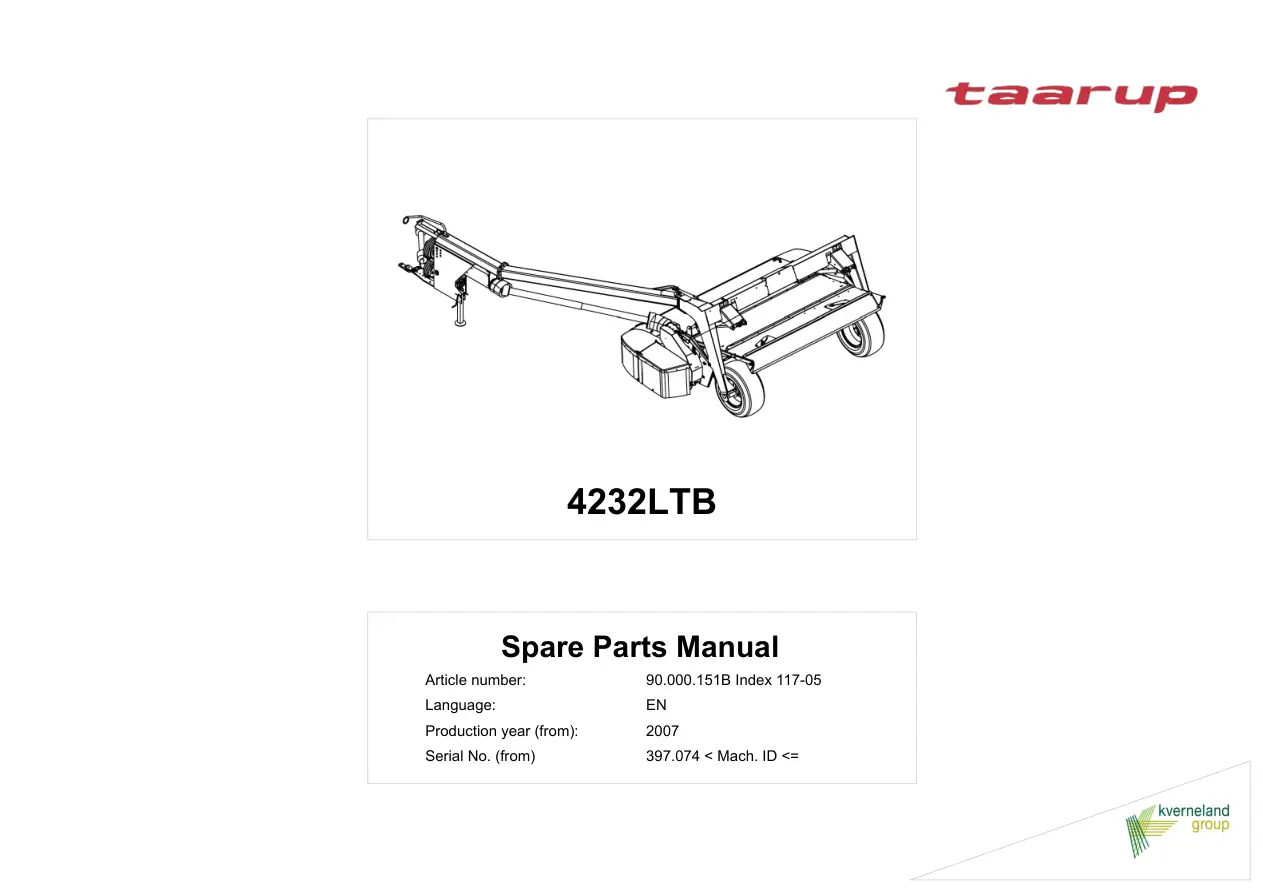 Taarup 4232Ltb 2007 Parts Manual