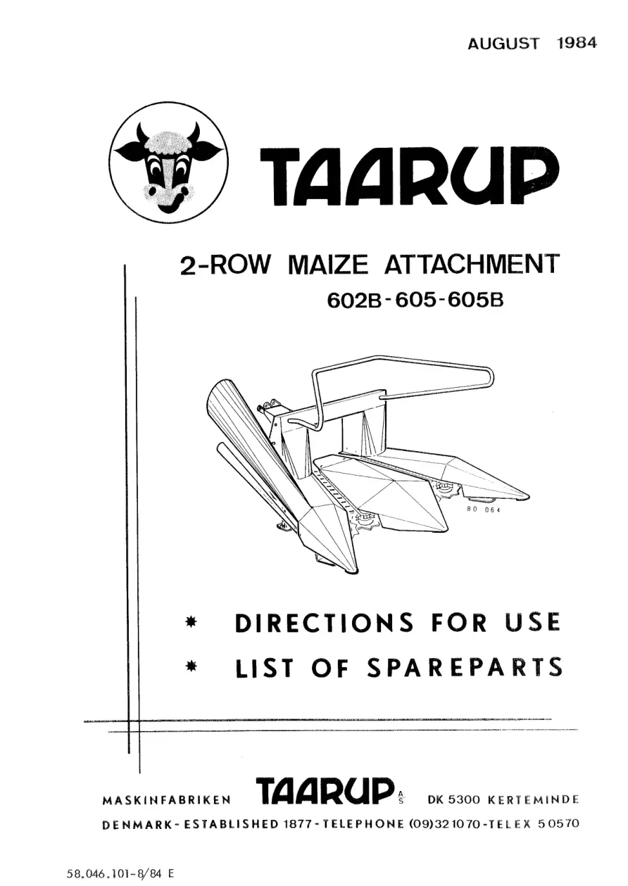 Taarup 602B 605 605B 1984 Parts Manual
