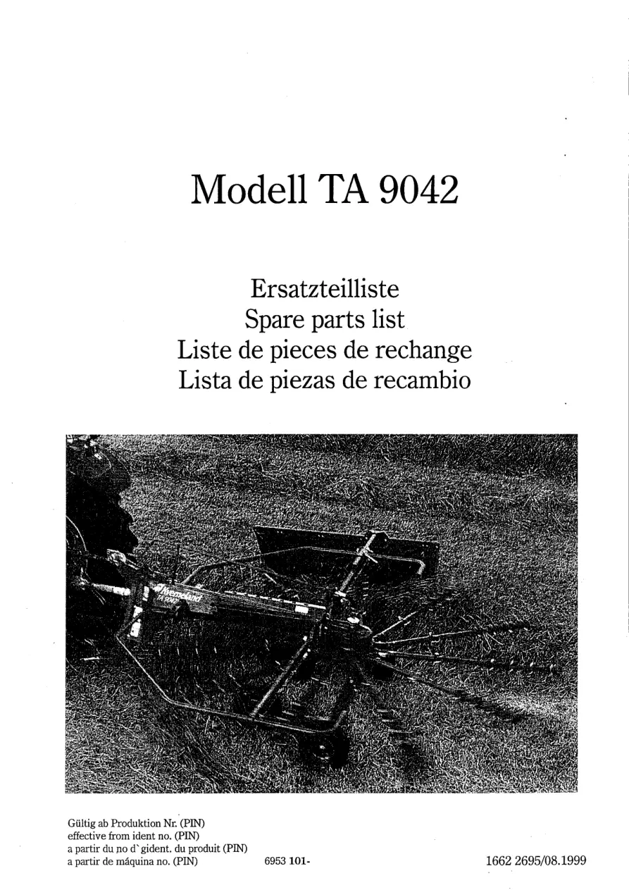 Taarup 9042 1999 Parts Manual