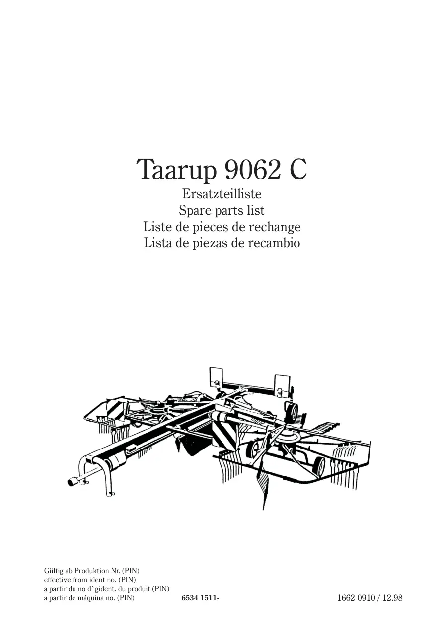 Taarup 9062 1998 Parts Manual