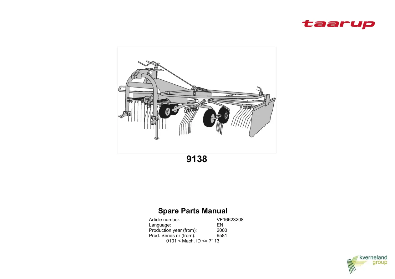 Taarup 9138 2000 Parts Manual