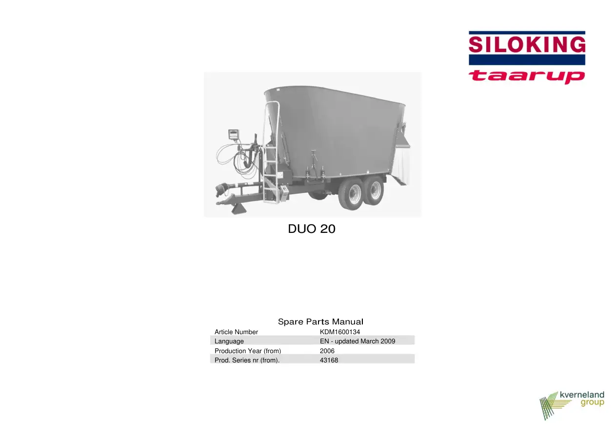 Taarup Duo 20 2006 Parts Manual