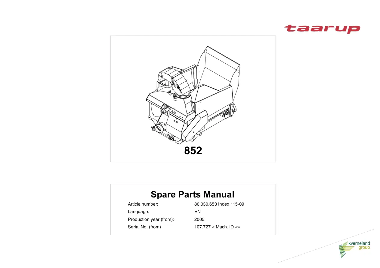 Taarup Kd852 2005 Parts Manual