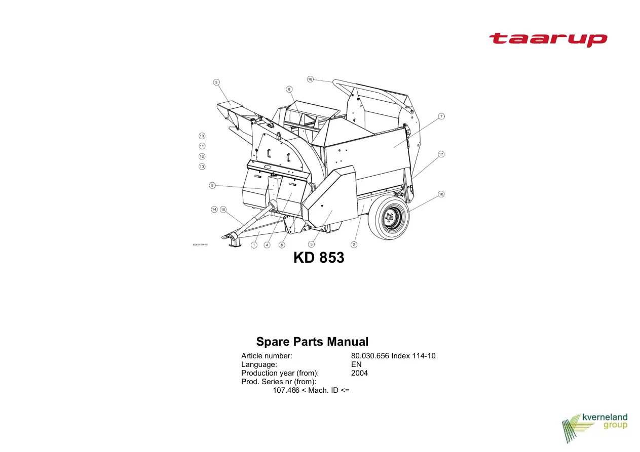 Taarup Kd853 2004 Parts Manual