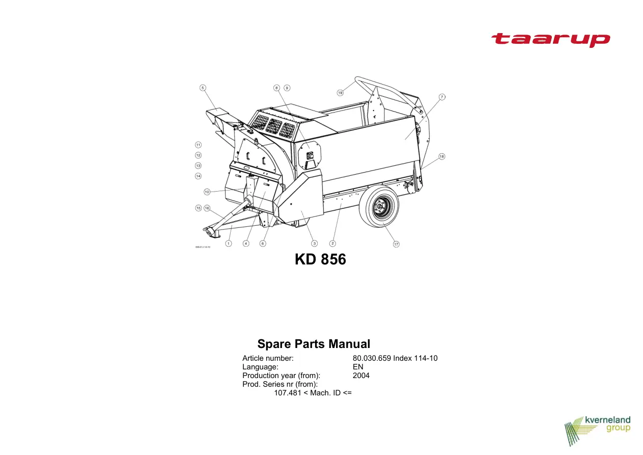 Taarup Kd856 2004 Parts Manual