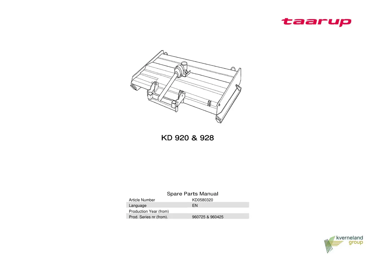 Taarup Kd920 Kd928 Mower Parts Manual