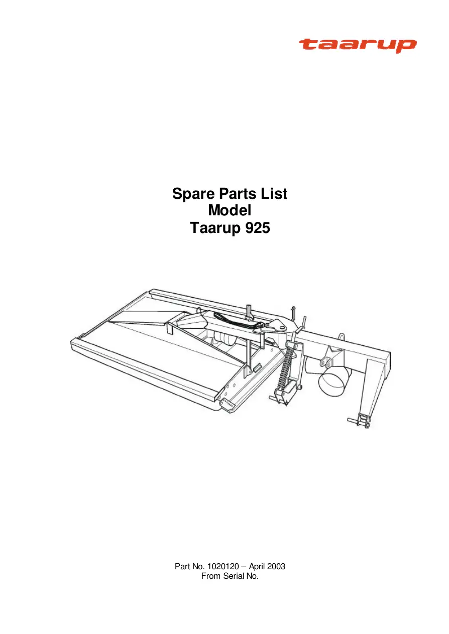 Taarup Kd925 2003 Parts Manual