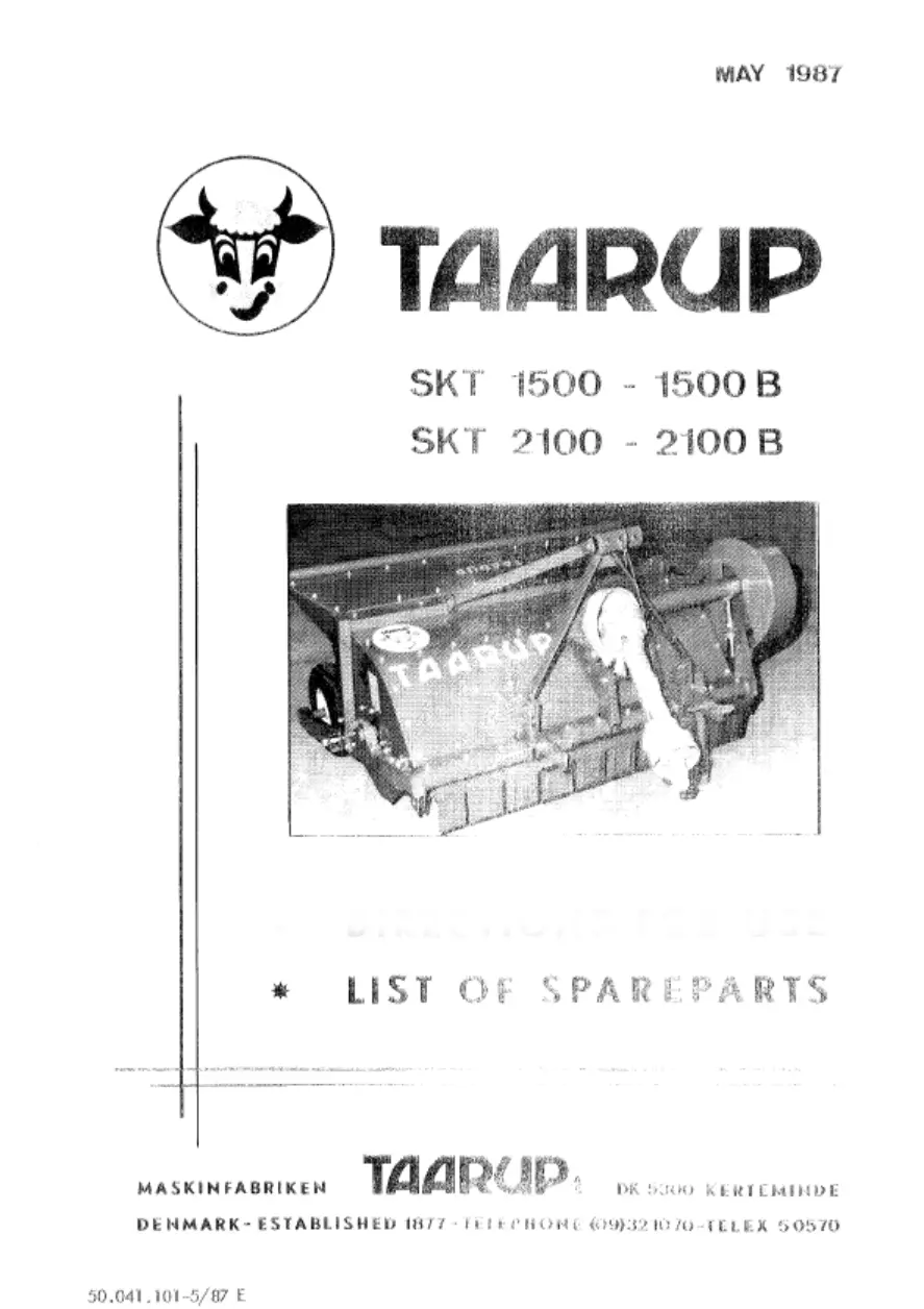 Taarup Skt1500 Skt2100 1987 Parts Manual