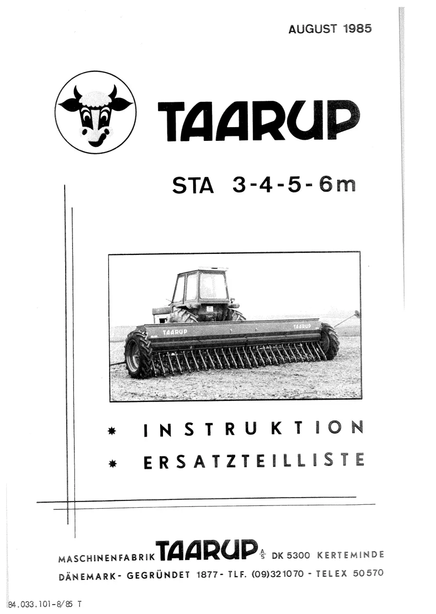Taarup Sta5 Sta6 1985 Parts Manual