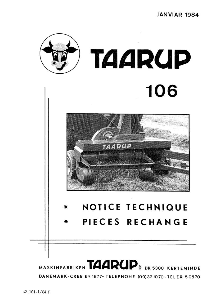 Taarup Ta106 1984 Parts Manual