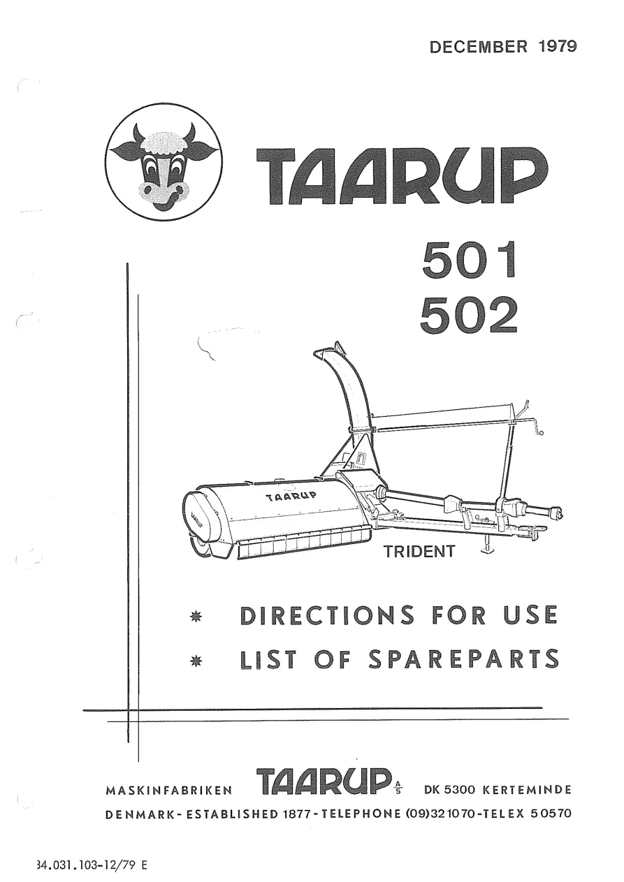 Taarup Ta501 Ta502 1979 Parts Manual
