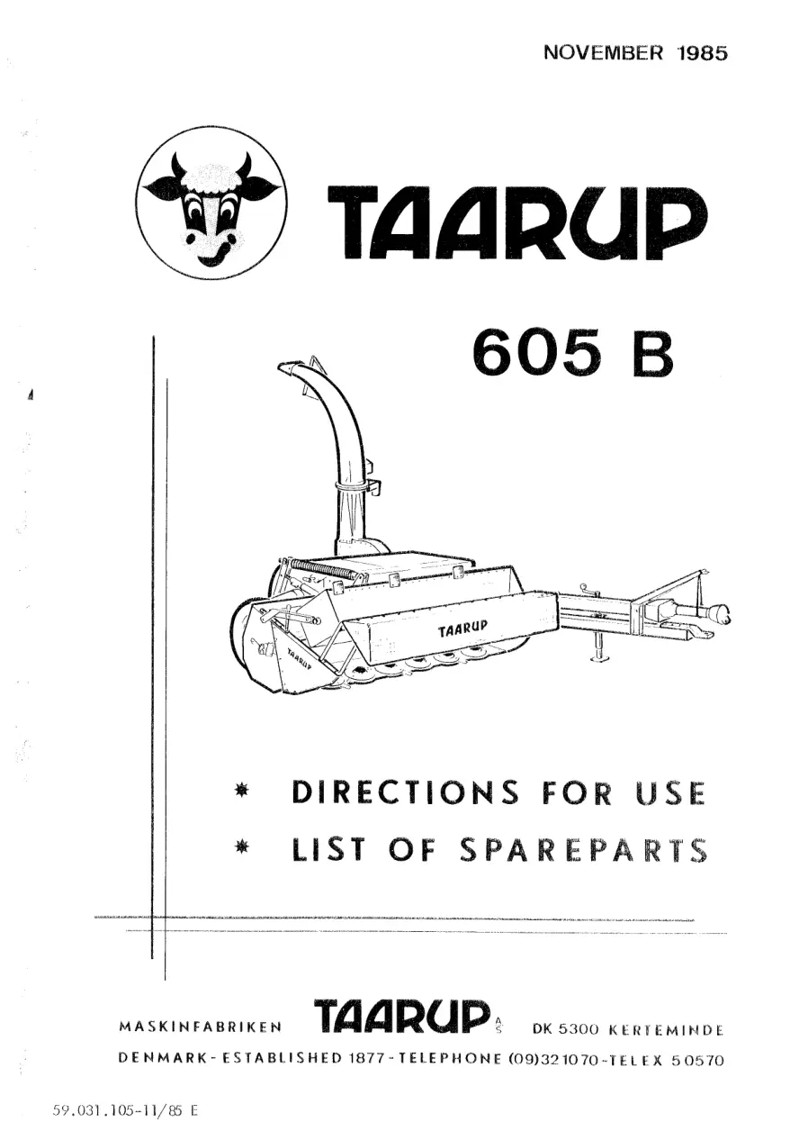 Taarup Ta605B 1985 Parts Manual