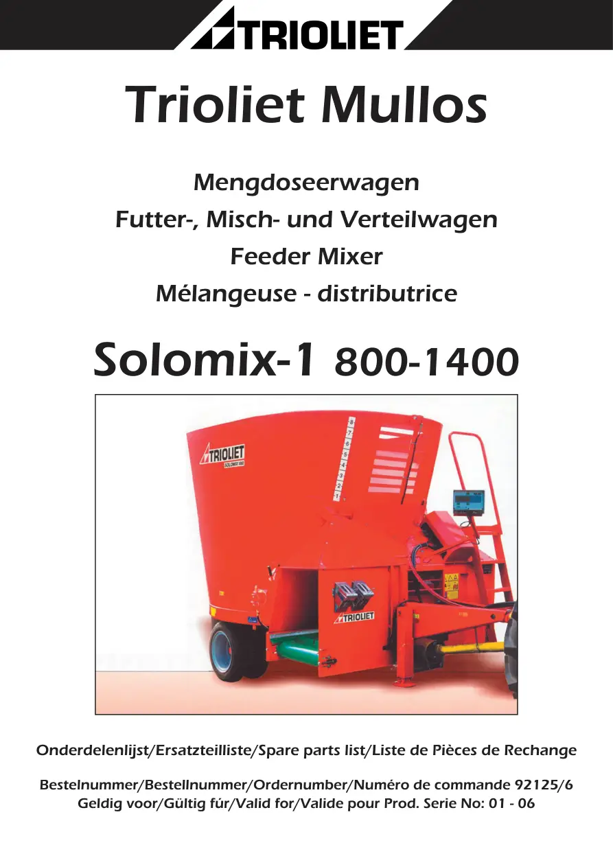 Trioliet Triolet Mullos Solomix 1 800 1400 Parts Manual