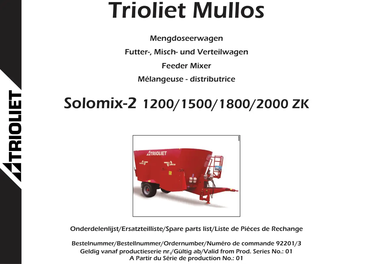 Trioliet Solomix2 1200 1500 1800 2000 Zk 92201 3 06 2000 Parts Manual