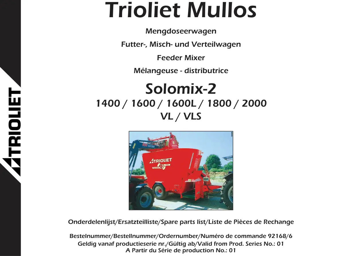 Trioliet Solomix2 1400 2000 Vl Vls 92168 6 06 2000 Parts Manual