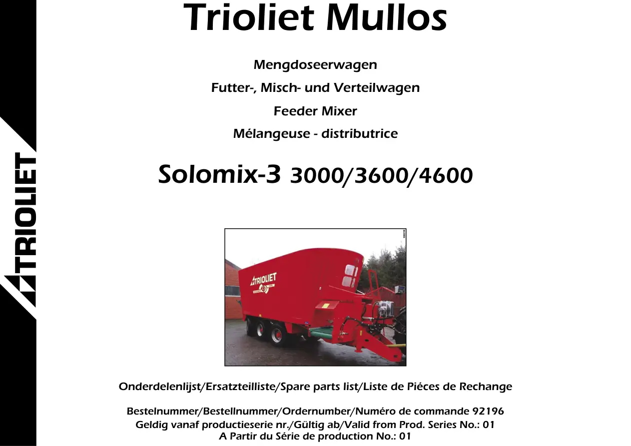 Trioliet Solomix3 3000 3600 4600 92196 0 01 Parts Manual