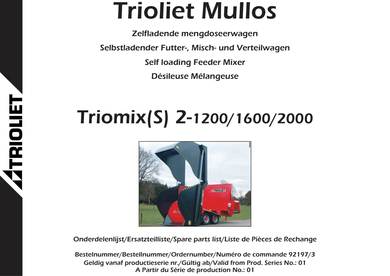 Trioliet Triomix S 2 1200 1600 2000 92197 3 03 2000 Parts Manual