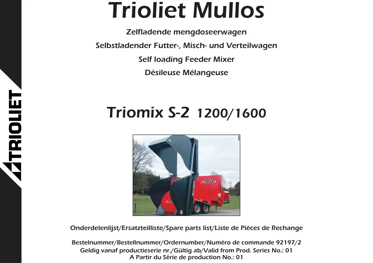 Trioliet Triomix S 2 1200 1600 92197 2 02 Parts Manual