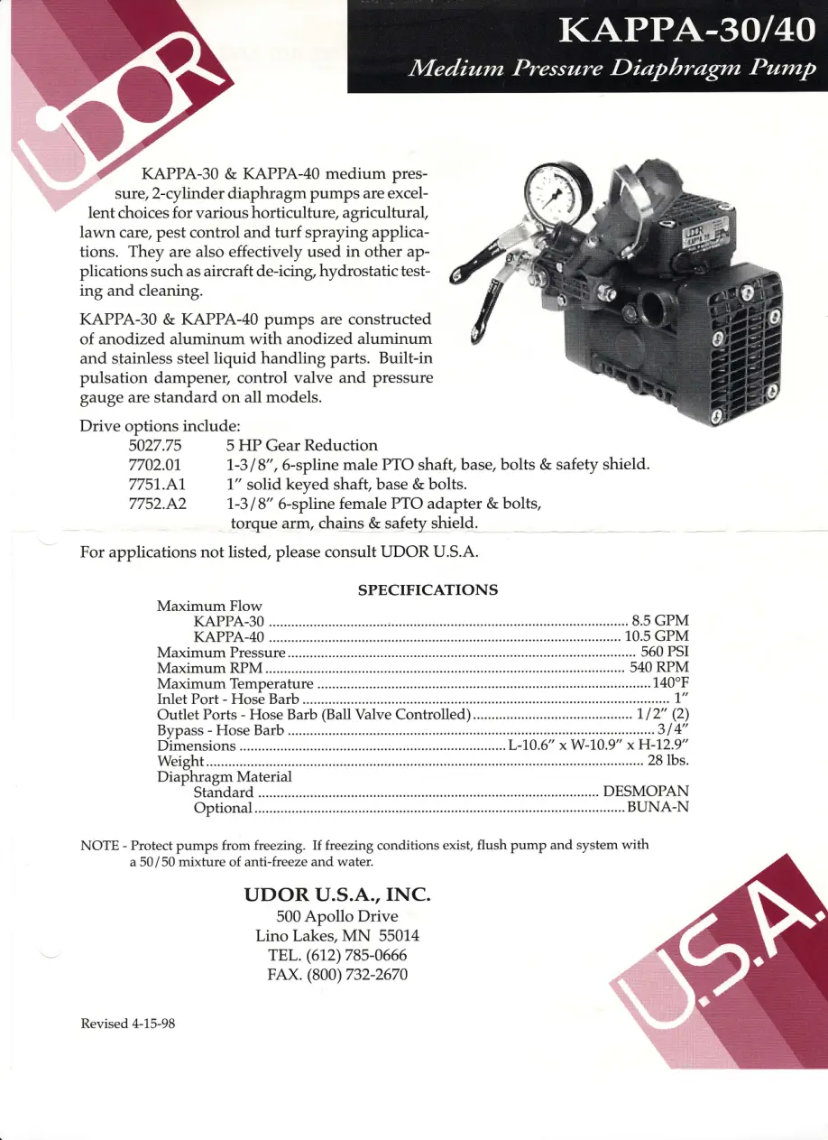 Udor Kappa 30 40 Parts Manual