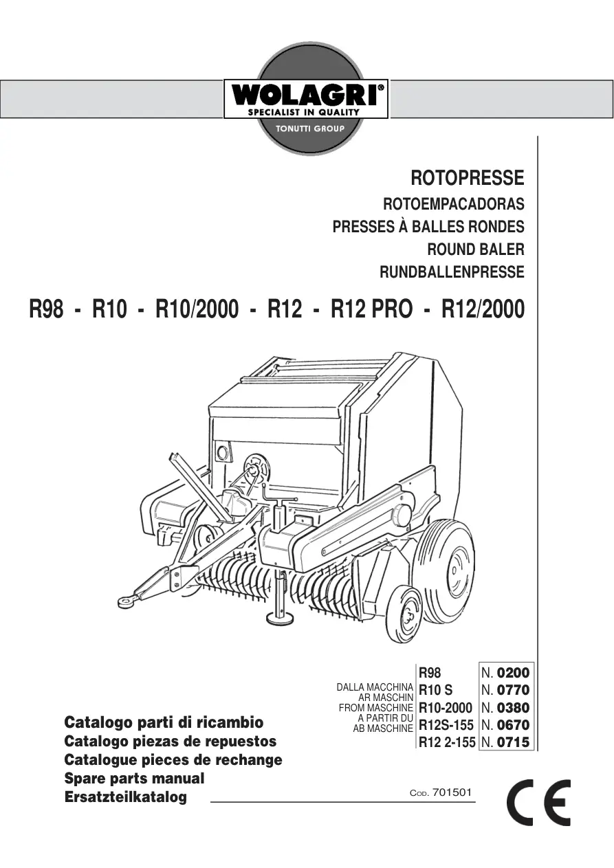 Wolagri R98 R10 R10 2000 R12 R12Pro R12 2000 2000 Parts Manual