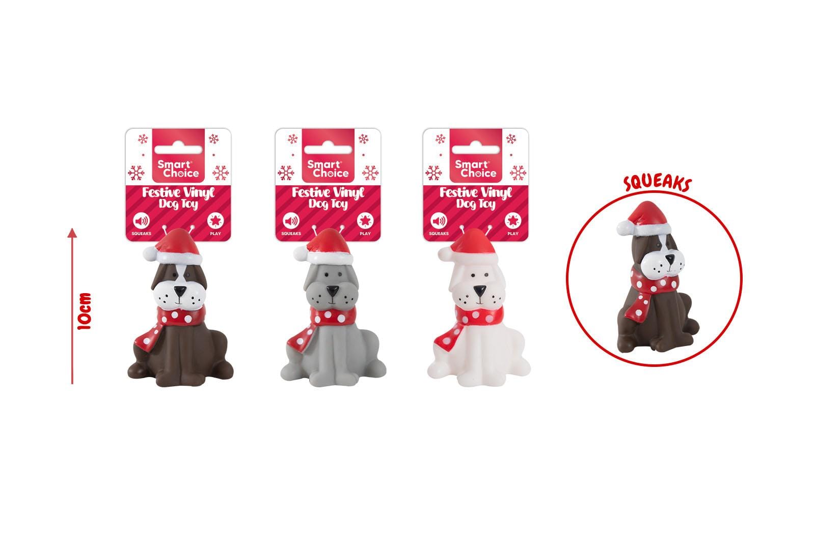 FESTIVE SQUEAKY DOG - 3 ASSORTED COLOURS
