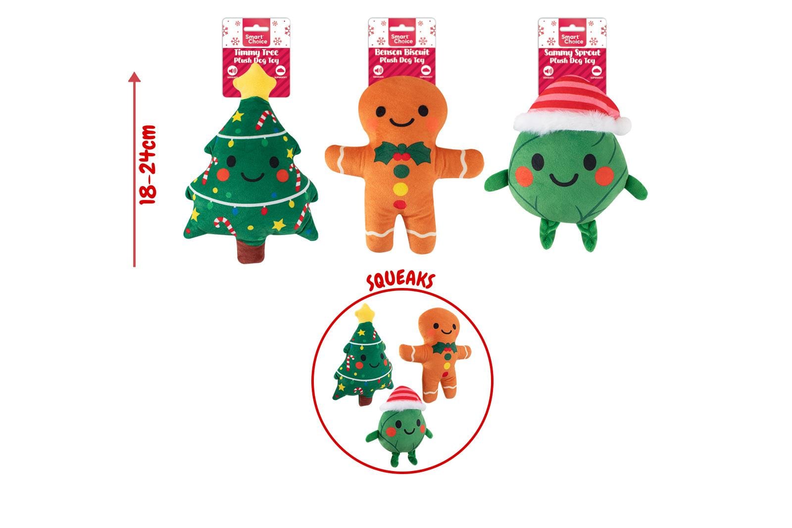 SQUEAKY PLUSH CHRISTMAS DOG TOY 3 ASSORTED