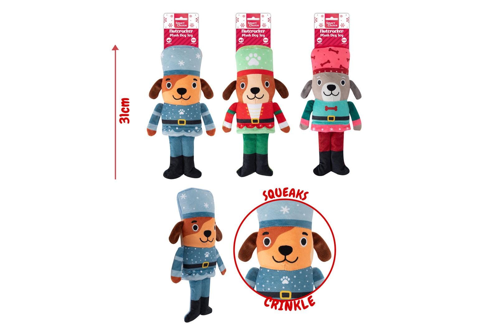 FESTIVE PLUSH NUTCRACKER TOY - 3 ASSORTED COLOURS