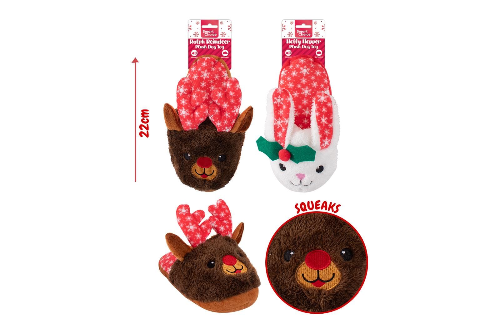 FESTIVE PLUSH SLIPPER TOY -  2 ASSORTED DESIGNS