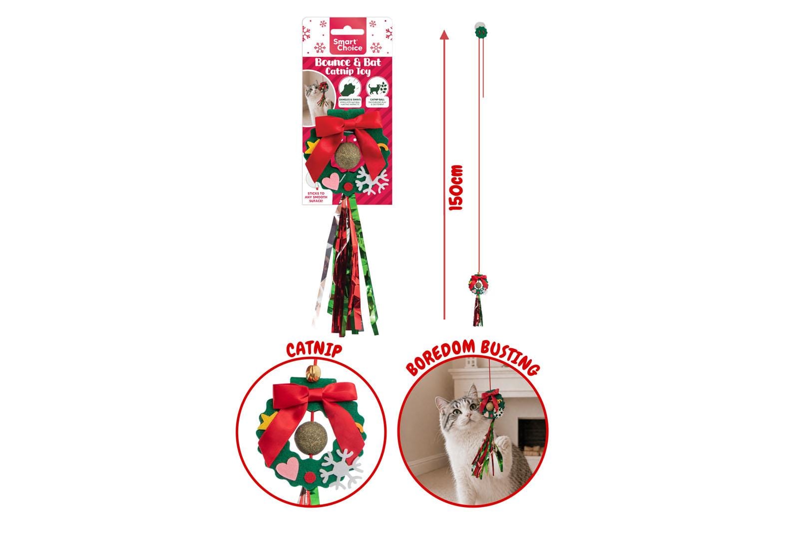 FESTIVE HANGING WREATH TEASER CAT TOY