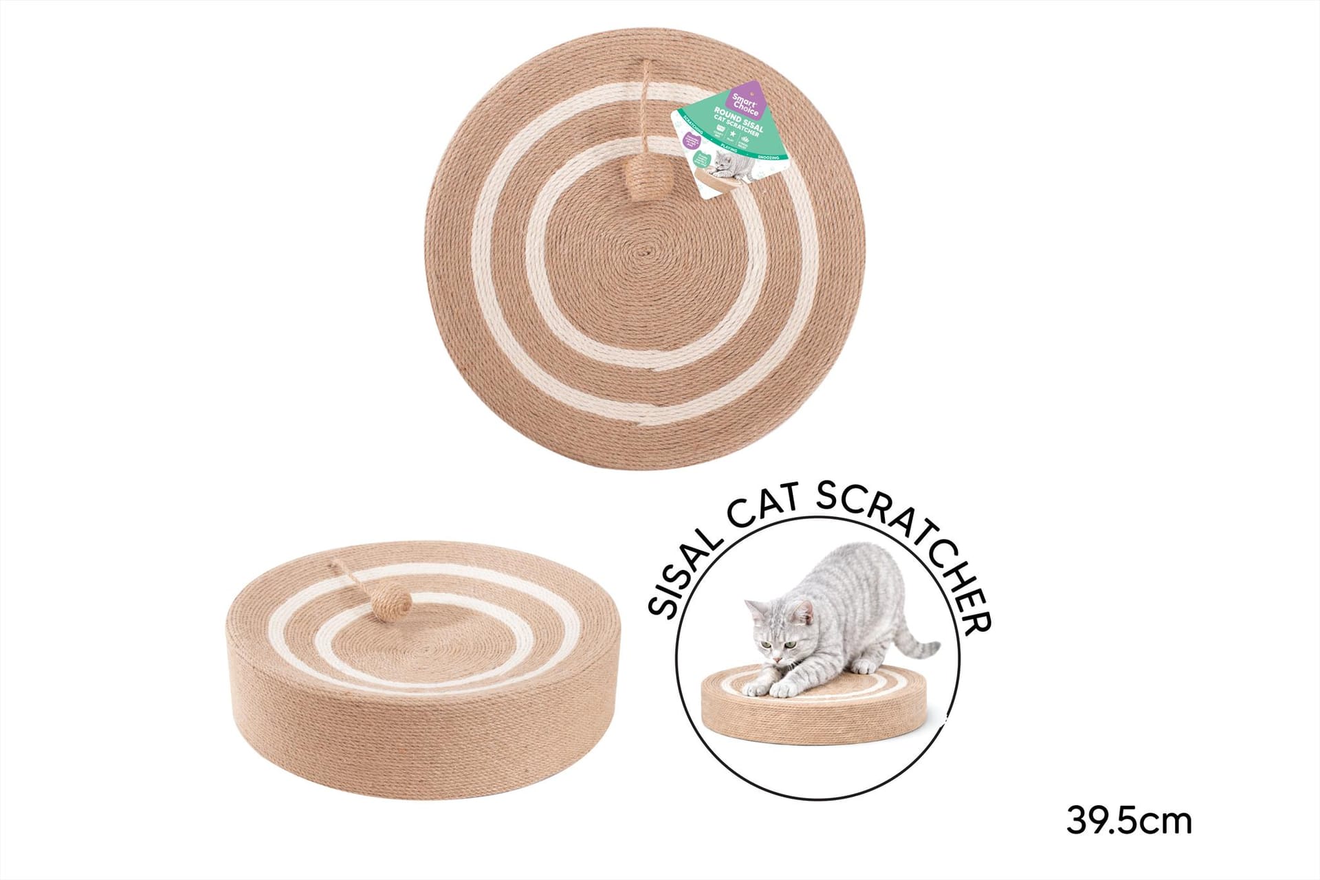 ROUND SISAL CAT SCRATCHER WITH BALL